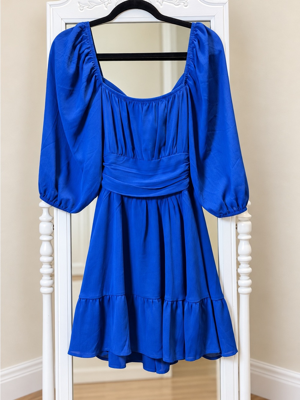EXL Royal Blue Puff-Sleeve Open-Back Mini Dress – Size Small